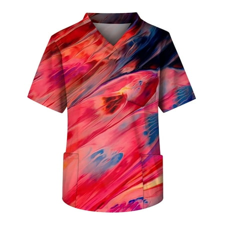 

Umitay Scrubs Men Men s Short Sleeve V Neck Print Chest Pocket Carer Top