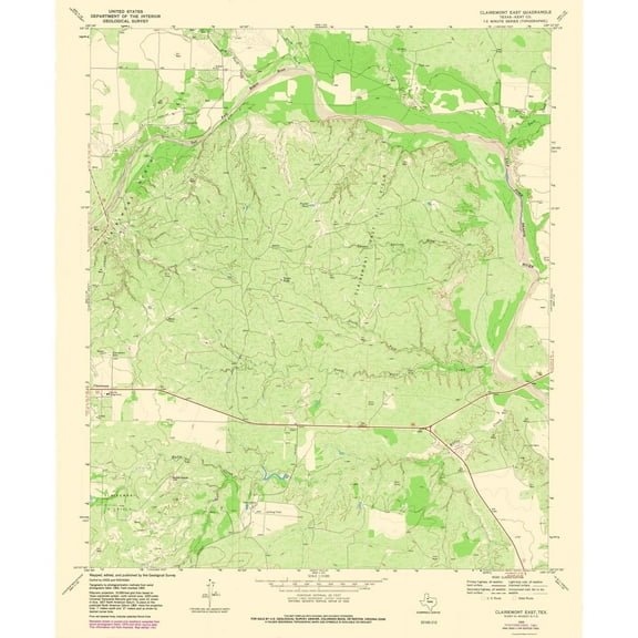 Topographical Map - Clairemont Texas East Quad - USGS 1981 - 23 x 27.78 - Vintage Wall Art