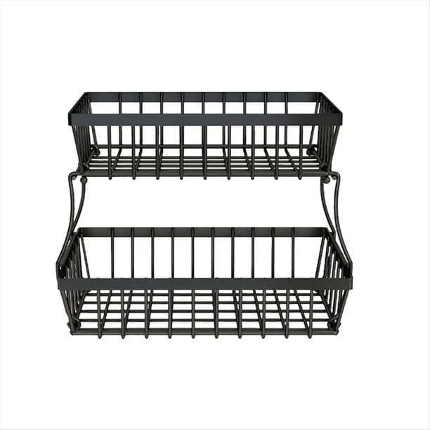 Cesta de Frutas de 2 Niveles, Frutero de Metal, Cestas para Pan, Soporte de Almacenamiento de Verduras para Encimera, Accesorios de Cocina