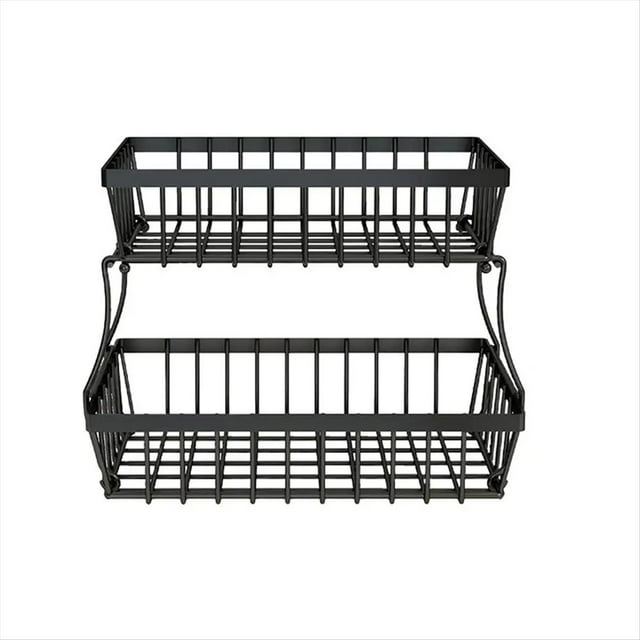 Cesta de Frutas de 2 Niveles, Frutero de Metal, Cestas para Pan, Soporte de Almacenamiento de Verduras para Encimera, Accesorios de Cocina