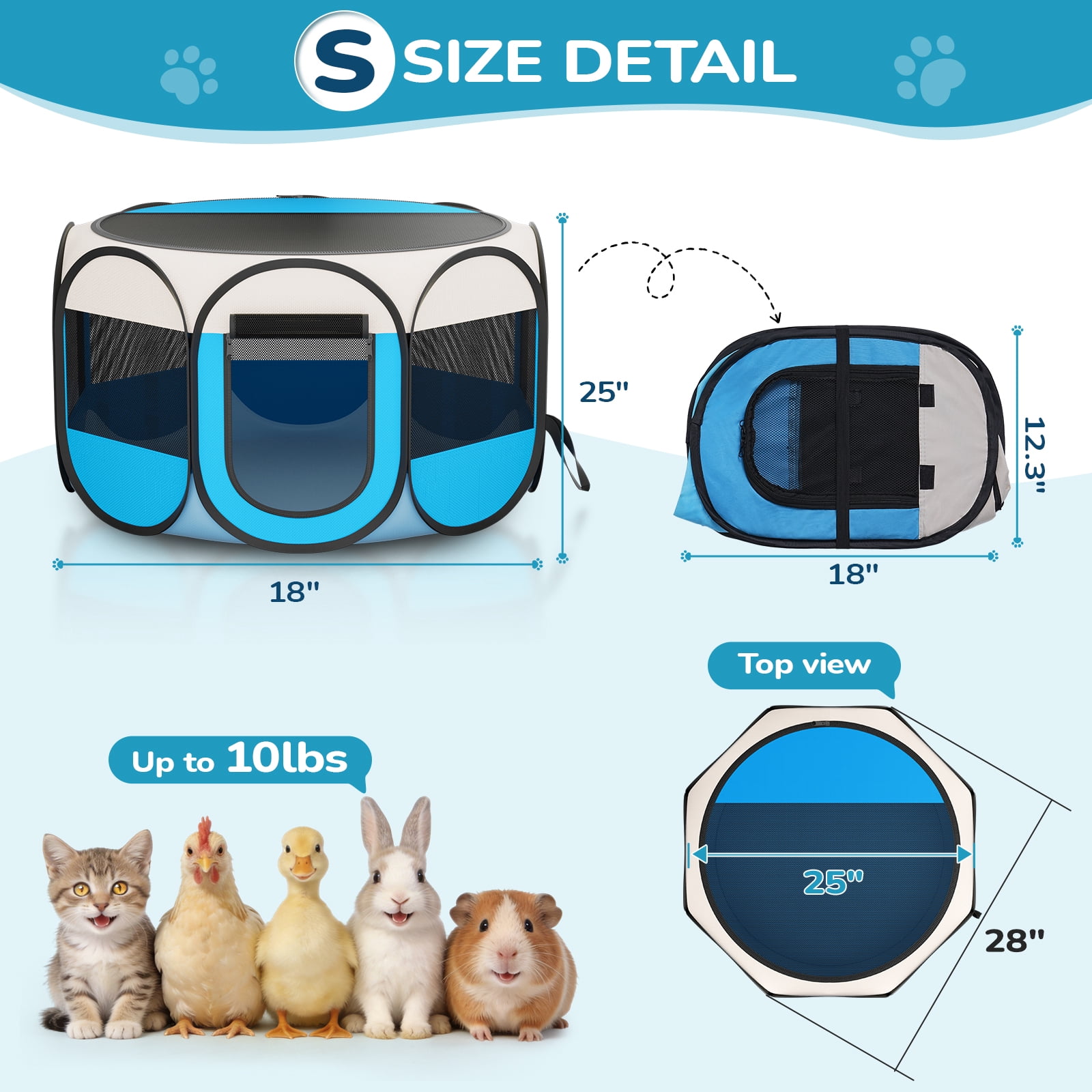 BEBANG Cat Playpen Indoor/Outdoor, Breathable Mesh Oxford Fabric, Portable Puppy Playpens Pet Exercise for Small Dogs Cats, Rabbits, Hamsters(S)