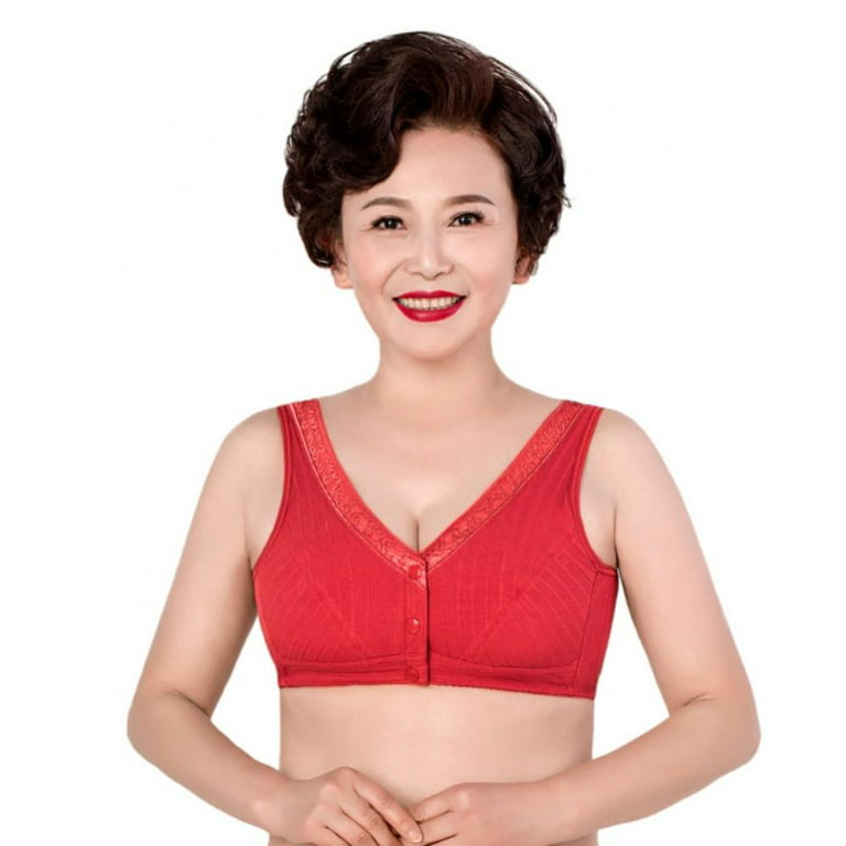 Plus Size Breathable Bra for Middle Age Women Lightly Padded Wire Free Bra  Lace Cotton Bralette