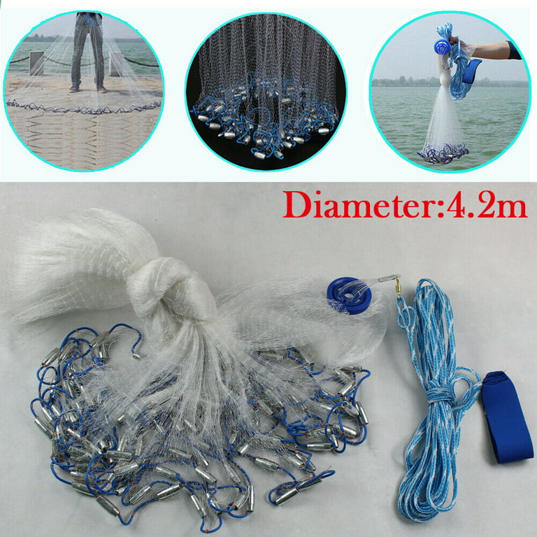 6-30FT Heavy Duty Hand Cast Fishing Net Easy Throw Nylon Mesh Spin Bait  Trap Net