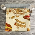 thumbnail image 3 of Ambesonne Aviation Quilted Bedspread Set 3 Pcs, Vintage Baloons Planes, King Size, Sand Brown Mustard, 3 of 3