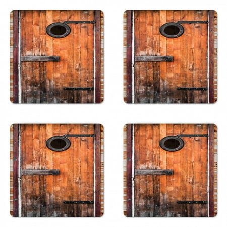 

Rustic Coaster Set of 4 Photograph of Antique Knotted Pine Wood with Control Window Lumber Nature Design Square Hardboard Gloss Coasters Standard Size Caramel Brown by Ambesonne