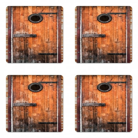 

Rustic Coaster Set of 4 Photograph of Antique Knotted Pine Wood with Control Window Lumber Nature Design Square Hardboard Gloss Coasters Standard Size Caramel Brown by Ambesonne