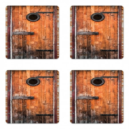 

Rustic Coaster Set of 4 Photograph of Antique Knotted Pine Wood with Control Window Lumber Nature Design Square Hardboard Gloss Coasters Standard Size Caramel Brown by Ambesonne