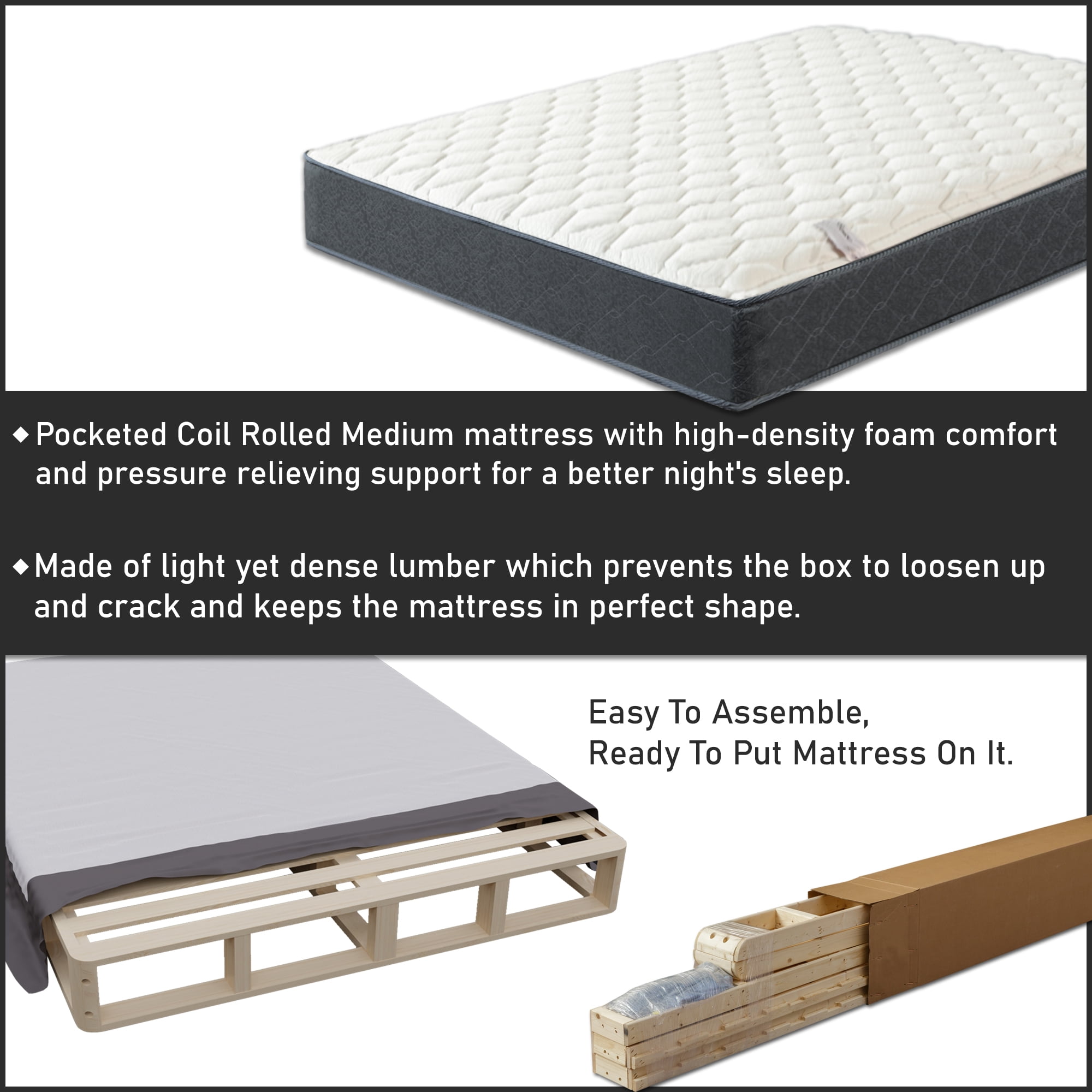 Continental Sleep, 9" Medium Tight Top Hybrid Mattress & 8" Wooden Box Spring, King