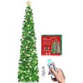 thumbnail image 1 of HMASYO 6 FT Pop Up Christmas Tree with 100 LED Lights & Remote, Green Christmas Tinsel Tree, Collapsible Artificial Pencil Tree for Home Office Party Decor, USB Powered Timer Lights, Easy Assembly, 1 of 8