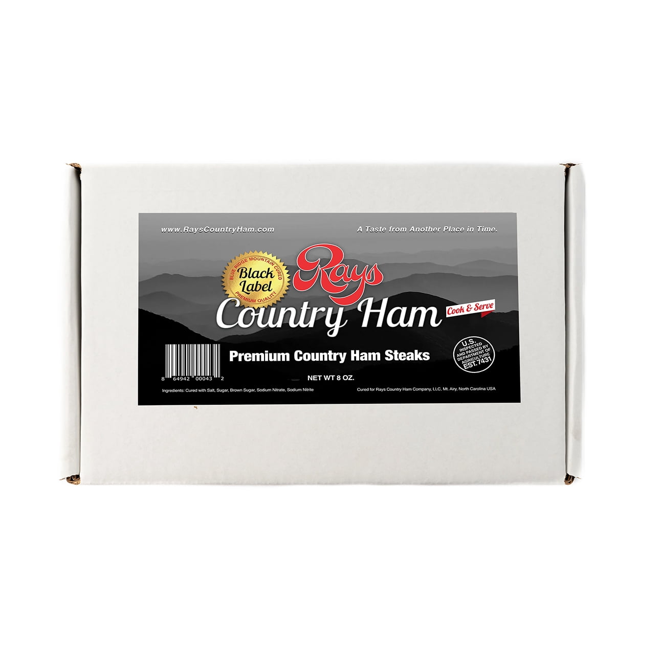 Rays Country Ham Steaks, 4 Thick-Cut 8oz Boneless Packs, 2lb Steak Slices , Dry-Cured, Shelf-Stable
