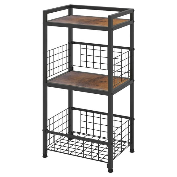 NNYYS 3 Tier Side Table for Small Spaces, End Table with Open Shelf for Storage, Small Narrow Table, Wooden End Table with Metal Frame for Bedroom, Easy Assembly