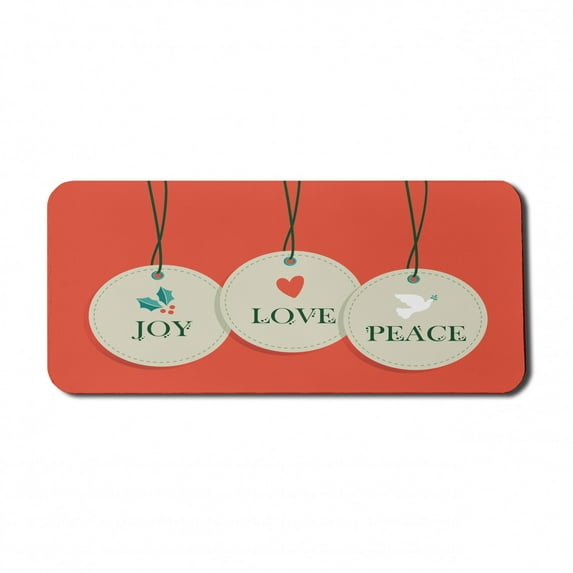 Christmas Computer Mouse Pad, Joy Love and Peace Words Pendants Merry Christmas Holiday Celebration Theme, Rectangle Non-Slip Rubber Mousepad X-Large, 35" x 15", Vermilion Cream, by Ambesonne