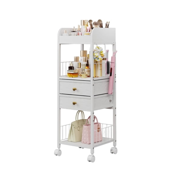 Carrito organizador de maquillaje DongRong Floor con ruedas bloqueables, color blanco