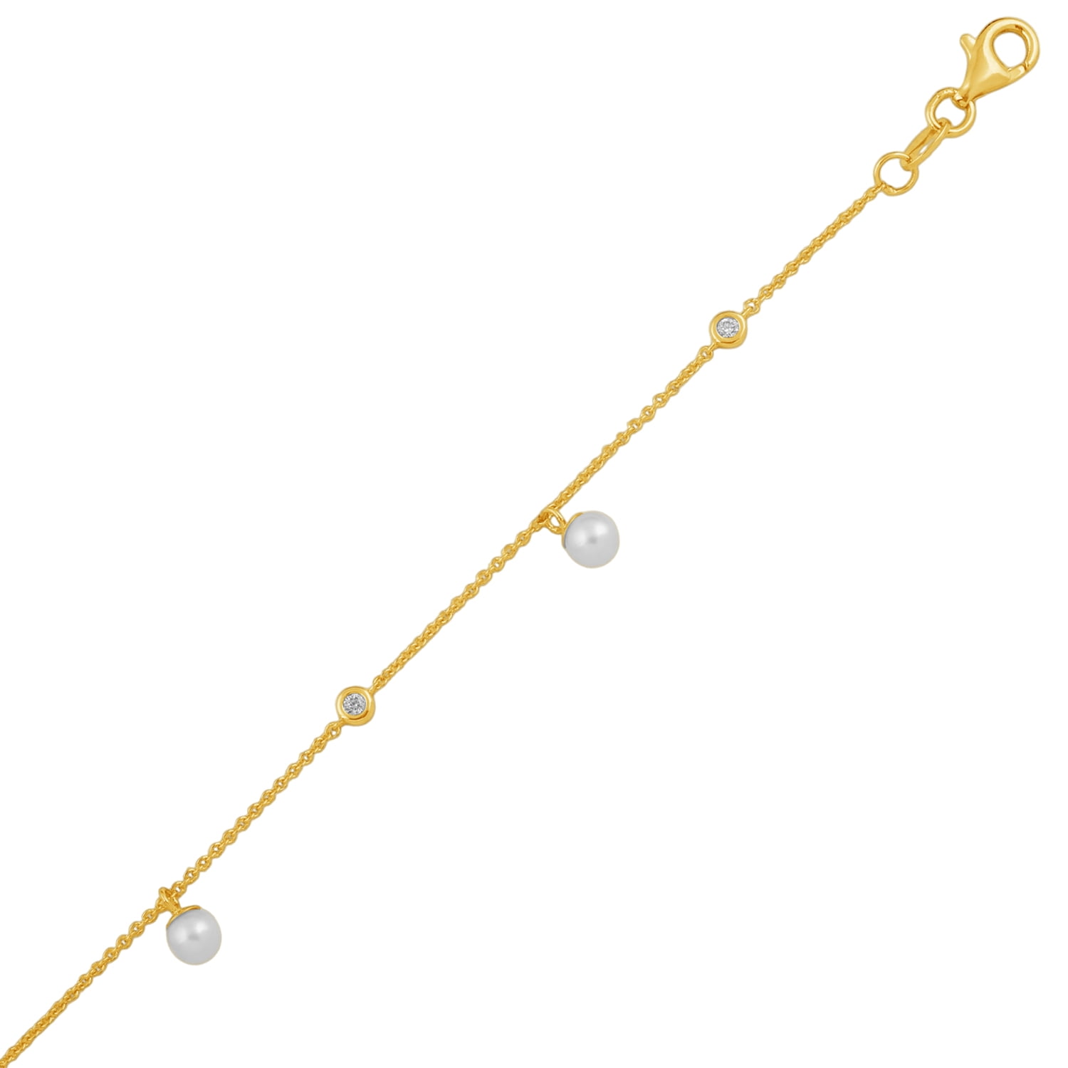 Brilliance Fine Jewelry Lab-Grown Diamond and Pearl Station Bracelet in Yellow Gold-Plated Silver