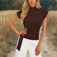 thumbnail image 2 of Soyumi Women's Elegant Wrap V Neck Peplum Tops Cap Sleeve Stretchy Ruched Ruffle Dressy Blouses Shirts Cute Going Out Dressy Top, Brown, 2 of 5