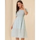 thumbnail image 2 of Vestido floral midi Allegra K fruncido informal con mangas abullonadas y cuello cuadrado Azul M, 2 of 6