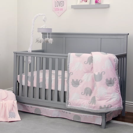NoJo Dreamer Collection 8pc Elephant Pink/Grey Crib Bedding Set