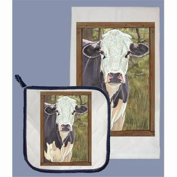 Pipsqueak Productions DP606 Cow Dish Towel And Pot Holder Set