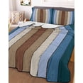 thumbnail image 3 of Quilts Twin-XL Size Bedding Set, Blue Brown Lightweight Quilted Comforter, Farmhouse Wood Grain Vintage Vertical Striped Reversible Bedspread Coverlet with Pillow Covers for All Season, 68" x 98", 3 of 7