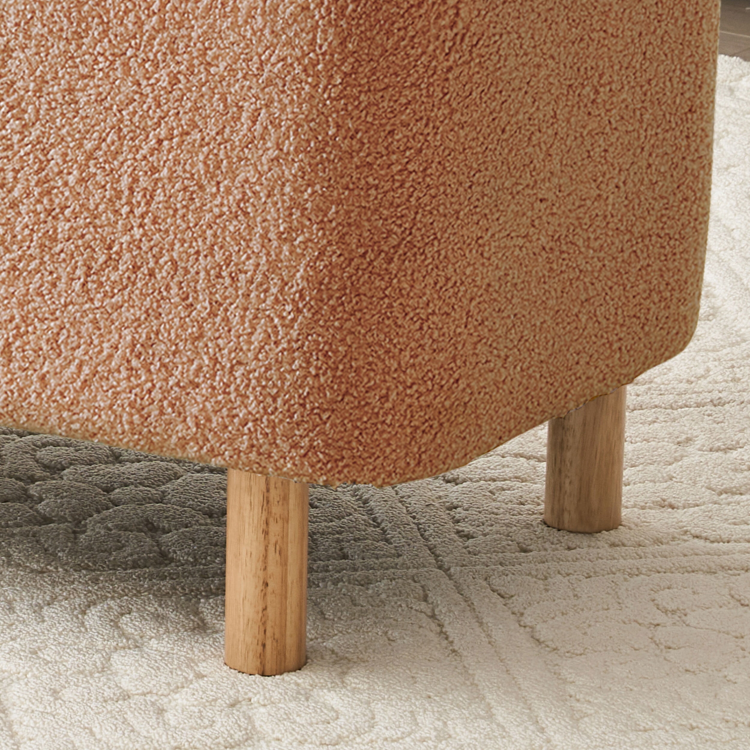 39.5" Boucle Storage Ottoman Bench for Living Room Bedroom Foot Rest End of Bed,Upholstered Entryway Seating,Solid Wood Leg,Light Orange