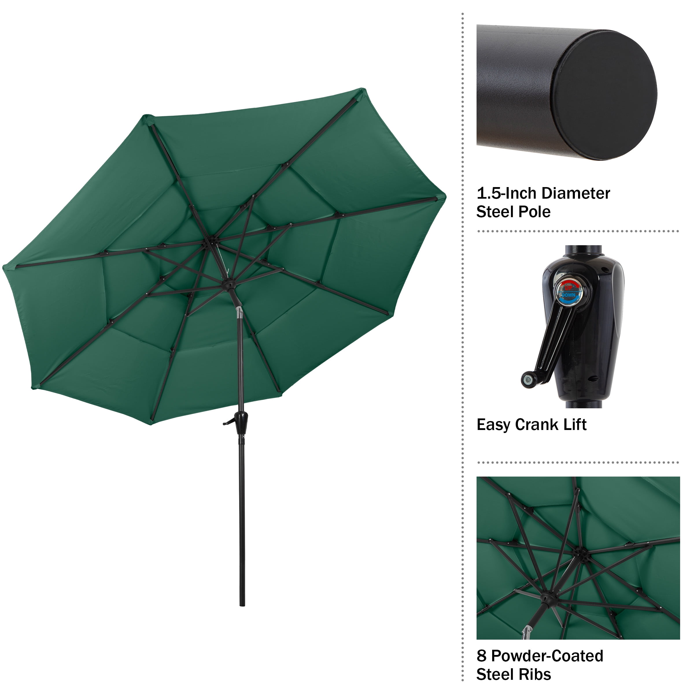 Pure Garden 10 ft Patio Umbrella - 3-Tier Outdoor Sunshade, Hunter Green
