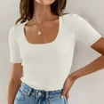 thumbnail image 5 of Ruyang Women's Basic Crop Tops Short Sleeve Square Neck T Shirt Top Tops Women Casual Slim Fit T-Shirt Streetwear S-3XL, 5 of 6