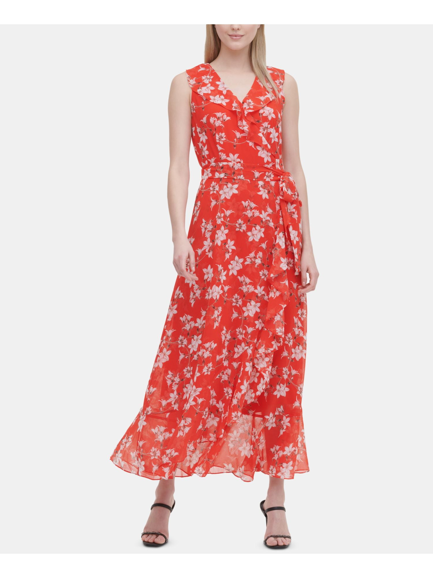 CALVIN KLEIN Womens Red Floral ...