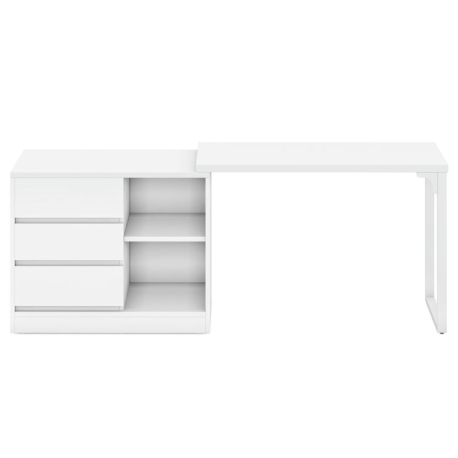 Demi Bonn Modern L Shaped Gaming Computer Desk, 70" Reversible Corner Executive Desk with Drawer Cabinet for Home Office, White