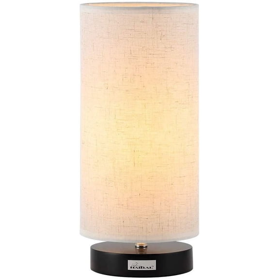 Bedside Nightstand Lamp with Fabric Lamp Shade Metal Base