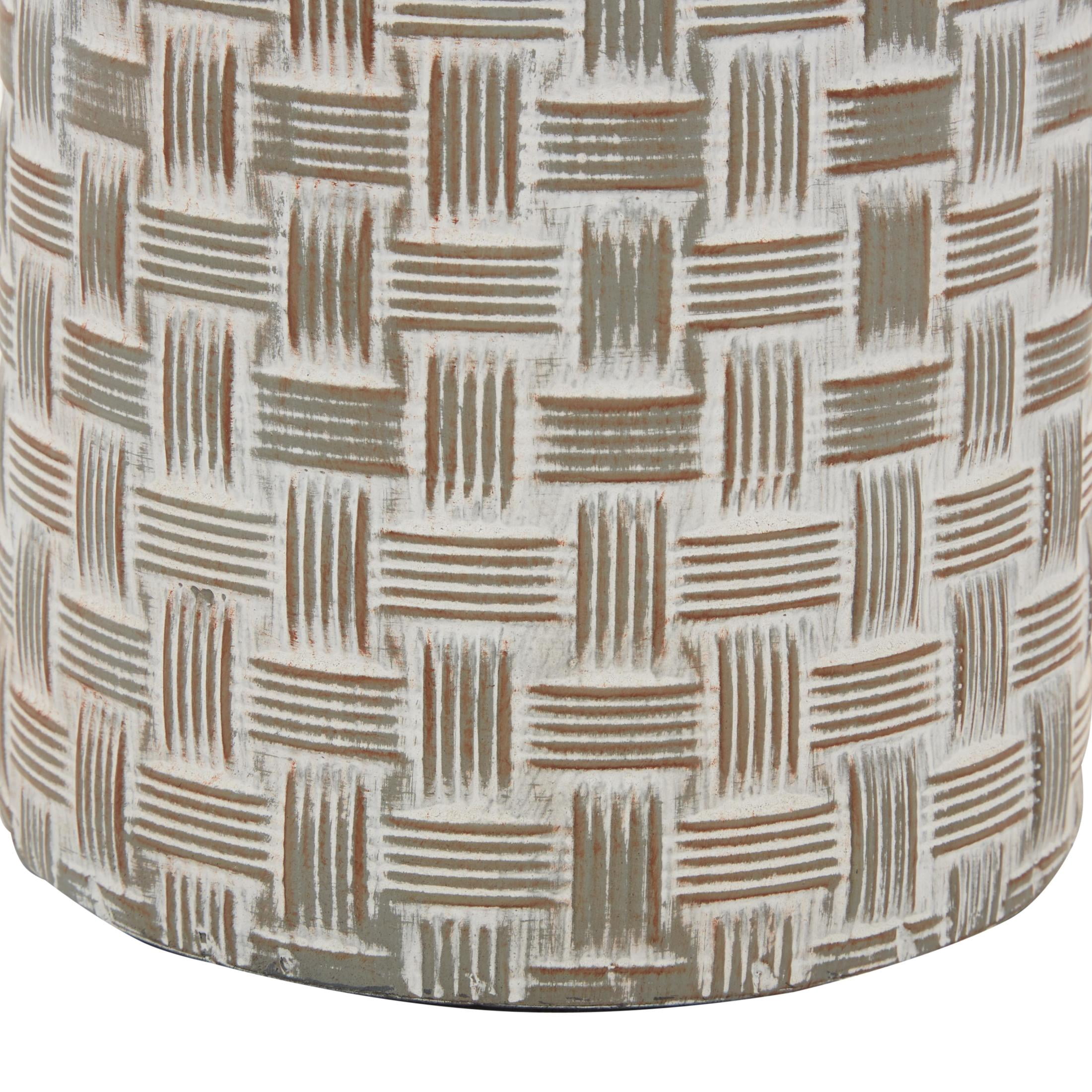 DecMode 9", 8"H Brown Metal Decorative Jars with Weave Inspired Pattern, 2-Pieces
