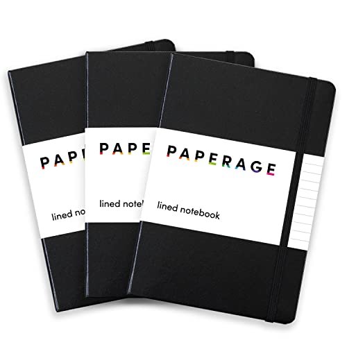 Título: Cuadernos notas forrados PAPERAGE, 3 pack, (negro), 160 pág., mediano 5.7x8 - Papel grueso 100g/m², tapa dura