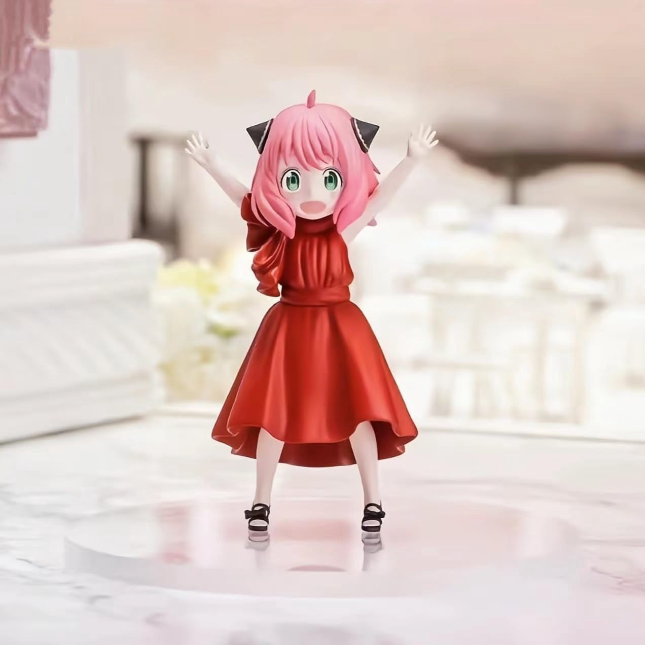 Newly Anya Forger Figure Party Anya Forger Figures 11cm/4.3inch Handmade PVC Anime Manga Game Character Statue Figure Collectible Decoration Craft Gift (Red)