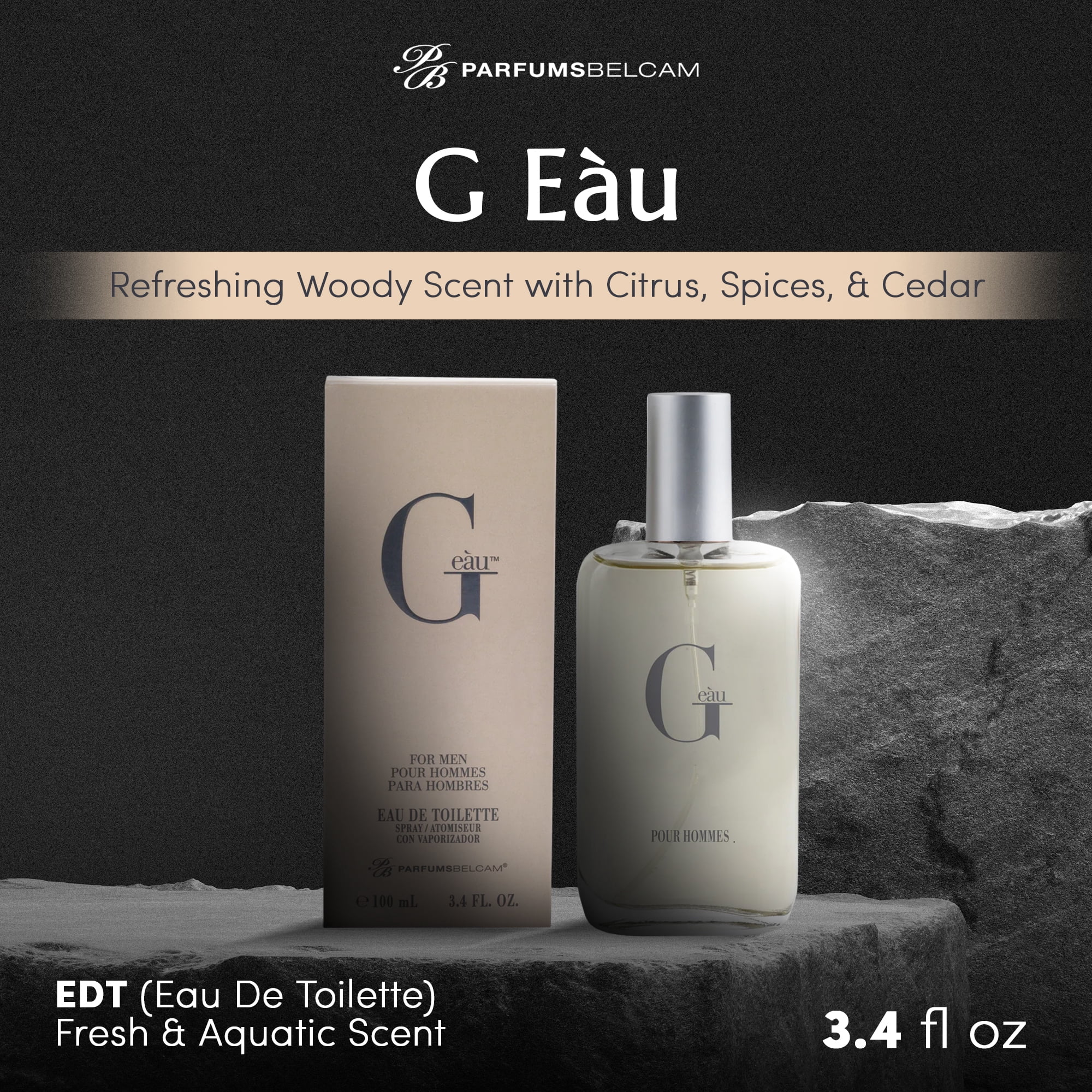 ParfumsBelcam Geau Eau De Toilette Spray, Mens Cologne, 3.4