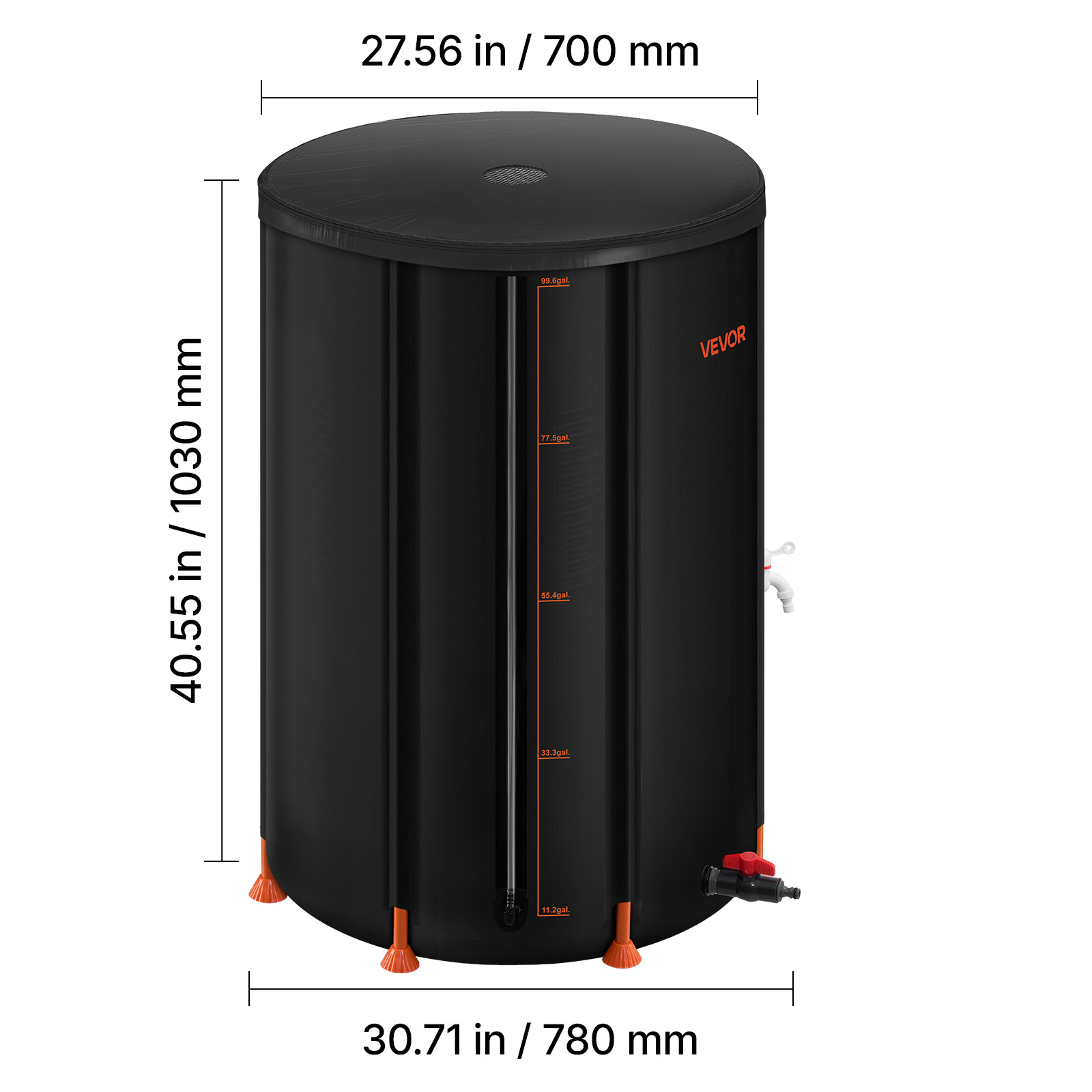 VEVOR Collapsible Rain Barrel, 100 Gallon Portable Rain Water Collection Barrel, 1000D PVC Rainwater Collection System, Garden Water Catcher Tank Storage Container with Spigot & Overflow Kit, Black