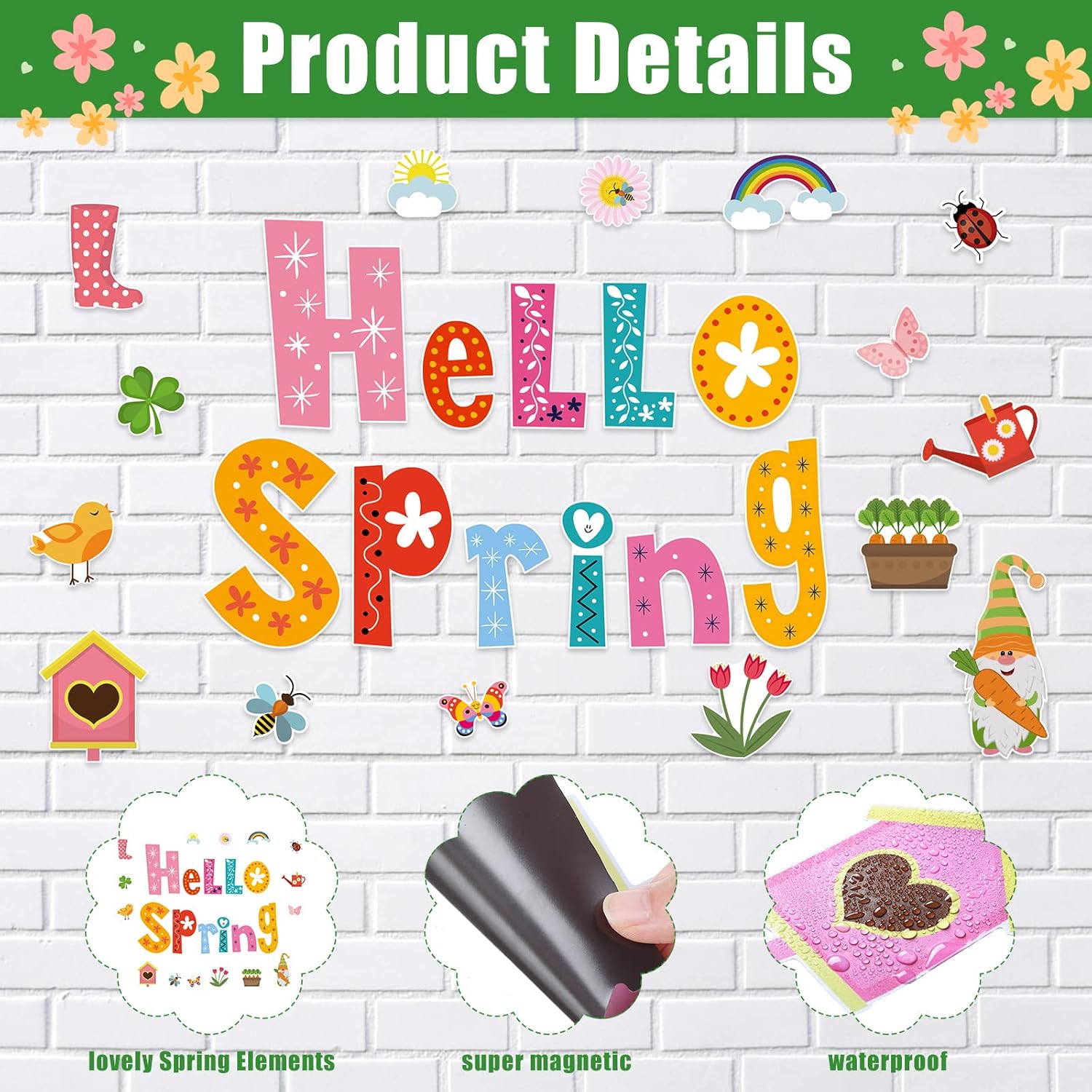 26 Pieces Spring Garage Door Decorations Magnets Hello Spring Garage Magnetic Stickers Flowers Birds Refrigerator Car Decals Spring Season Decor Holiday Magnets for Spring Car Garage Decor
