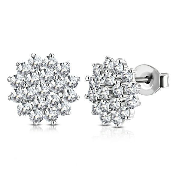 925 Sterling Silver White Clear CZ Stud Earrings