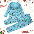 thumbnail image 2 of XDZJLR Kids Girls Christmas Pajamas Xmas Print Soft Satin Feel Two Piece Holiday Festive Party Comfortable Nightwear Outfit Pj'S Sleepwear Light Blue 13-14 Years, 2 of 7