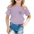 thumbnail image 1 of Hiiyo T-Shirt à Manches Courtes Col Rond Imprimé Cœur pour Filles T-Shirt Décontracté d'Été, 1 of 3