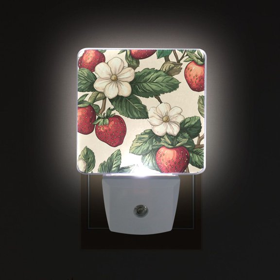Yayeee LED Plug in Night Light for The Home with Auto Dusk to Dawn Light Sensors, 2 Pack, Beige Strawberry