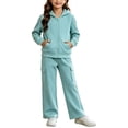 thumbnail image 6 of Vmberlty Kids 2 Piece Tracksuits Girl's Solid Color Fall Winter Outfits Zip Up Hooded Sweatshirts and Cargo Pants Casual Active Sets for 1‑13 Years, 6 of 6