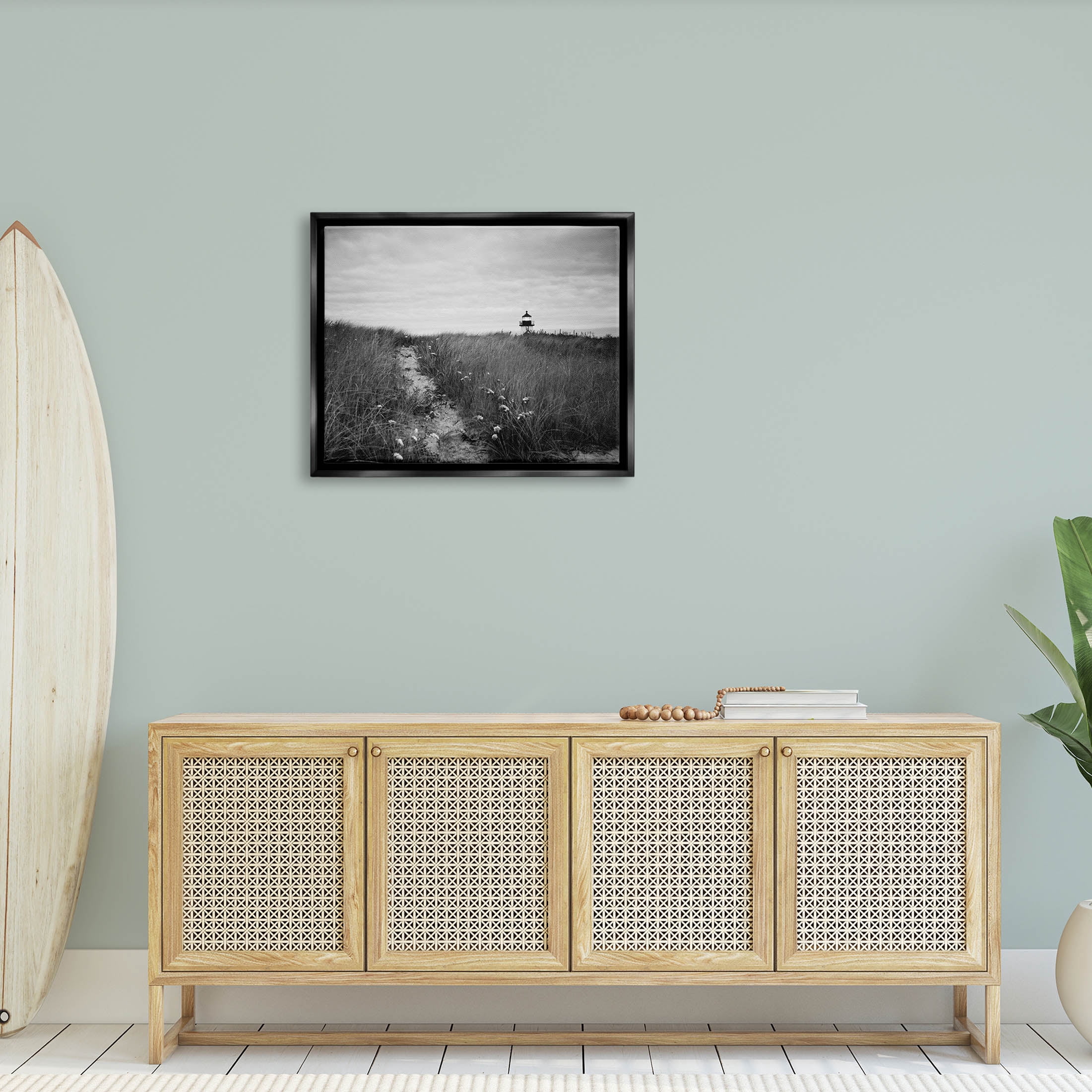 Stupell Industries Nantucket Light Distant Lighthouse Photograph Jet Black Floating Framed Canvas Print Wall Art, Design by Aledanda