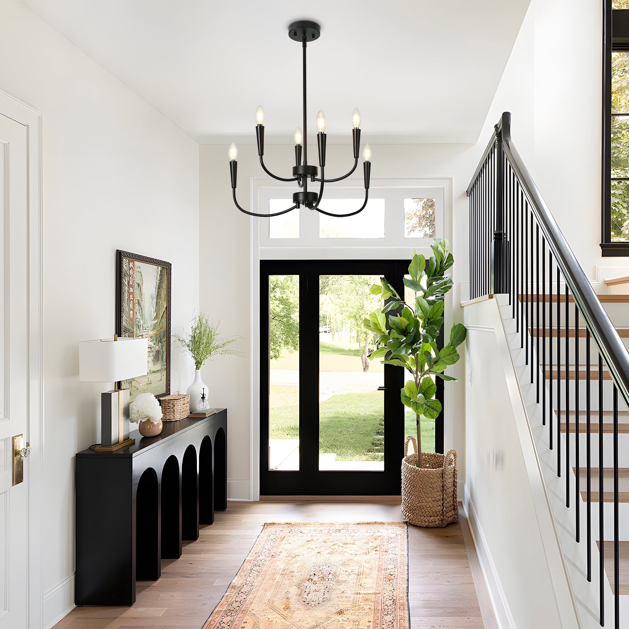 LNC Trucatinon 6 -Light Matte Black Metal Chandelier