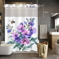 thumbnail image 5 of Spring Floral No Hooks Shower Curtain with Snap-in Liner Watercolor Pink Purple Flower Green Leaves Yellow Bee Shower Curtains for Bathroom, Waterproof, Easy Install, Washable 60"x72", 5 of 9
