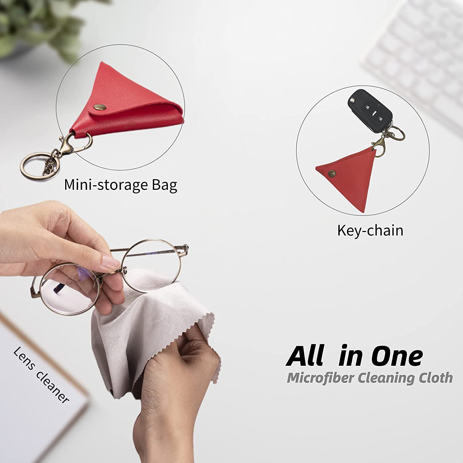 Off-White Bqover 8x8inch Microfiber Cleaning Cloth with Keychain,1 Pcs Microfiber Glasses Cases Cleaning & Storage,Safe for Eyeglasses,Lens,Phones,Tablets,Cameras