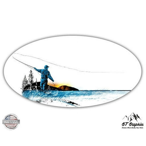 Fisherman Fishing - 3" Vinyl Sticker - For Car Laptop I-Pad Phone Helmet Hard Hat - Waterproof Decal