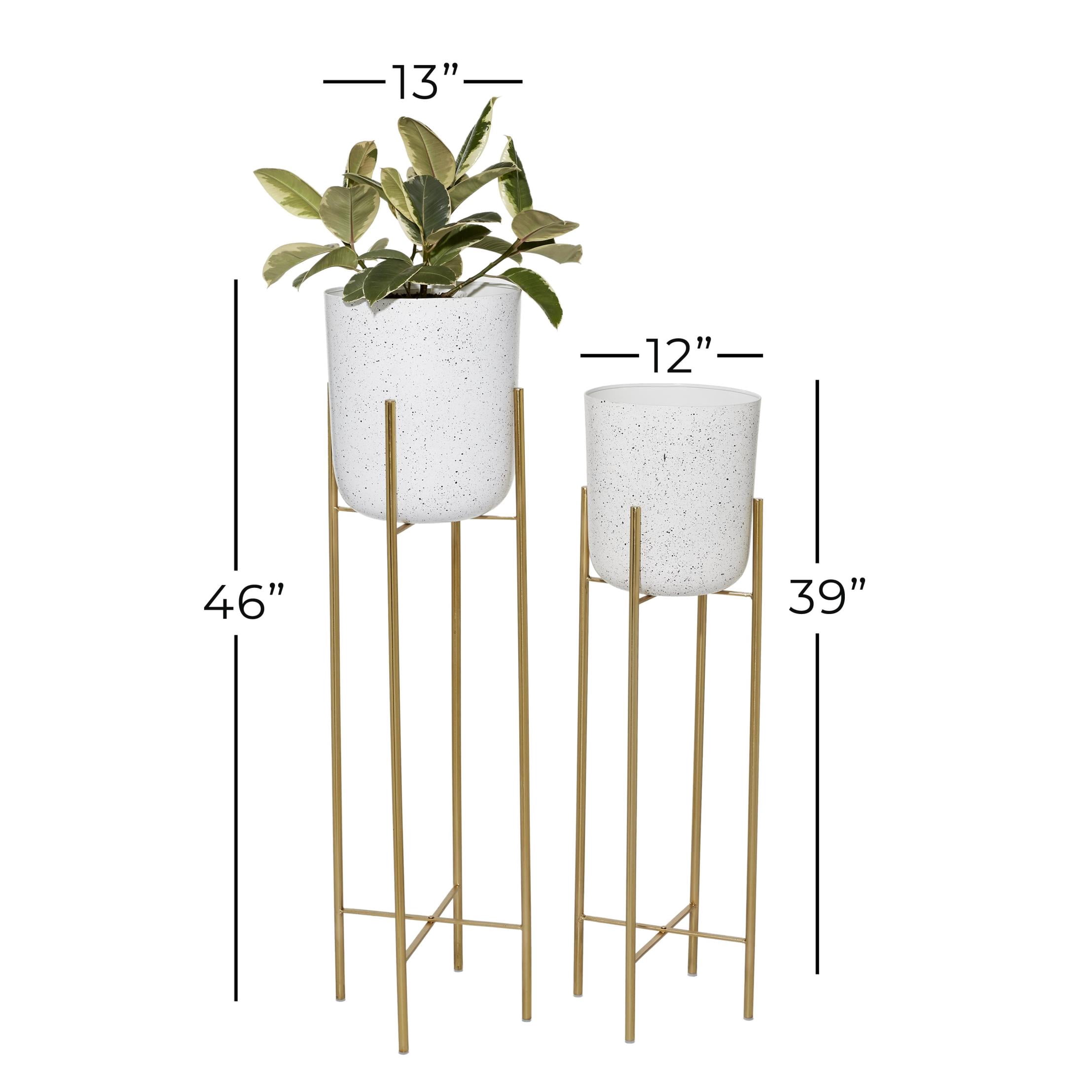 DecMode 39", 46"H Deep Recessed Dome Speckled White Metal Planter with Removable Stand (2 Count)