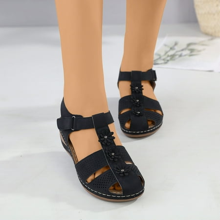 

Lydiaunistar Women s Sandals with Arch Support Summer Casual Comfortable Wedge Sandals Black 7