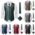 thumbnail image 5 of Men Casual Waistcoat Gold Paisley Formal Vest Royal Purple Wedding Suit 3Pcs/Set, 5 of 8