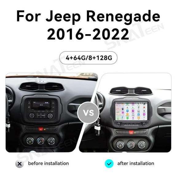 SNATEEN 9 inch Carplay Screen/Radio/Multimedia Player for Jeep Renegade 2016-2022 Universal Car Navigation/GPS Upgrade Headunit Android Display 1080P Touch Screen Replace System