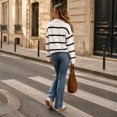 thumbnail image 5 of Sweater For Women Oversized V Neck Striped Sweater Pullover Color Block Polo Collar Long Sleeve Knit Cozy 2026 Fall Winter Streetwear Tops M, 5 of 6